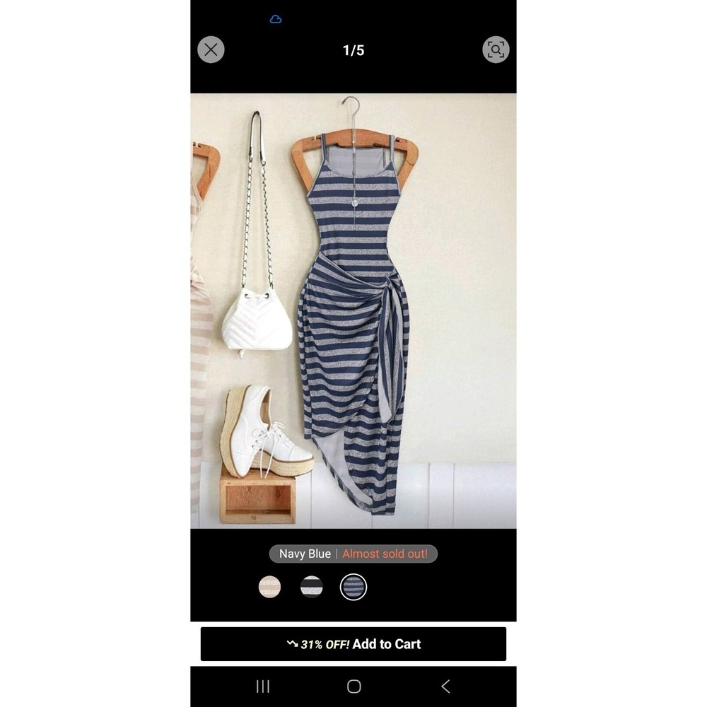 Calvaya Women Crew Neck Sleeveless Striped Tie-Waist Bodycon Knit Dress 4XL NWOT